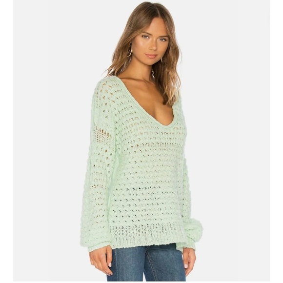 Free People Size M Crashing Waves Oversized Mint Green Open Weave Sweater - Picture 1 of 8